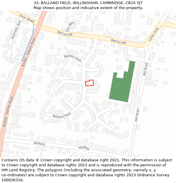 33, BALLAND FIELD, WILLINGHAM, CAMBRIDGE, CB24 5JT: Location map and indicative extent of plot