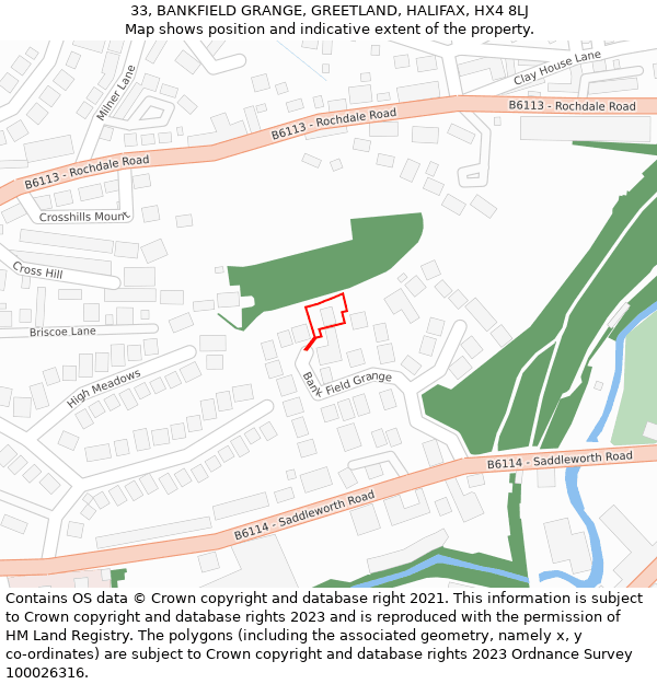 33, BANKFIELD GRANGE, GREETLAND, HALIFAX, HX4 8LJ: Location map and indicative extent of plot