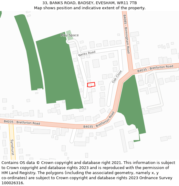 33, BANKS ROAD, BADSEY, EVESHAM, WR11 7TB: Location map and indicative extent of plot