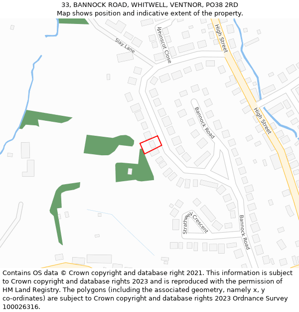 33, BANNOCK ROAD, WHITWELL, VENTNOR, PO38 2RD: Location map and indicative extent of plot