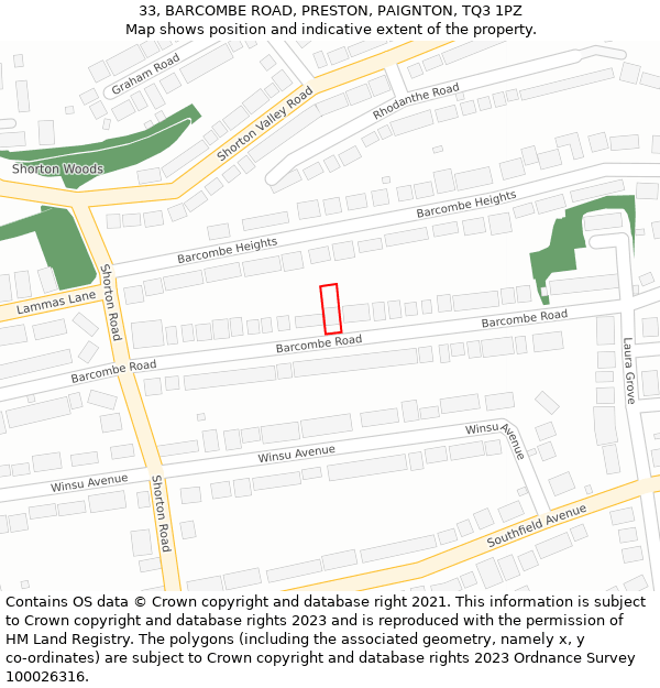 33, BARCOMBE ROAD, PRESTON, PAIGNTON, TQ3 1PZ: Location map and indicative extent of plot