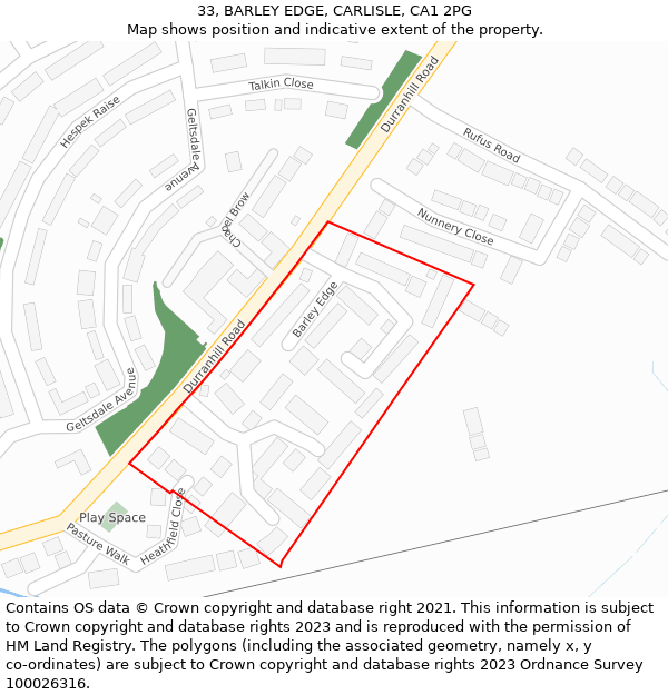 33, BARLEY EDGE, CARLISLE, CA1 2PG: Location map and indicative extent of plot