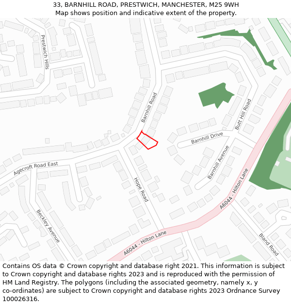 33, BARNHILL ROAD, PRESTWICH, MANCHESTER, M25 9WH: Location map and indicative extent of plot