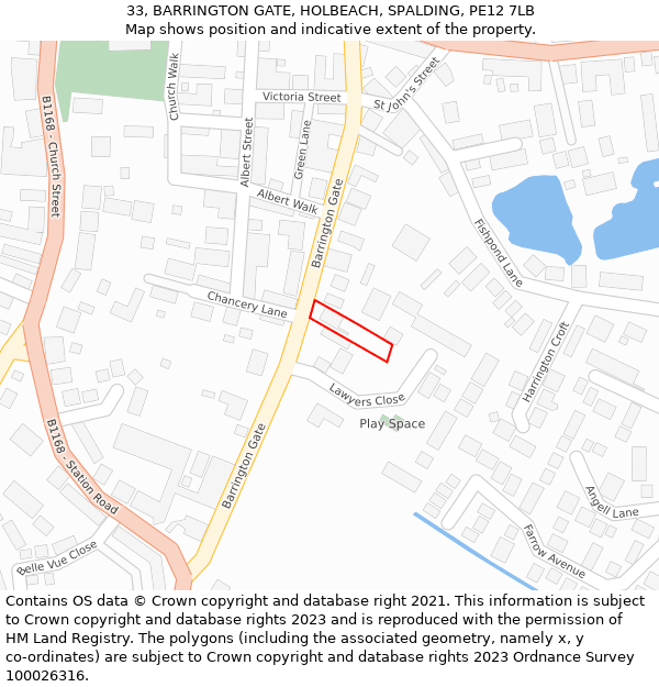 33, BARRINGTON GATE, HOLBEACH, SPALDING, PE12 7LB: Location map and indicative extent of plot