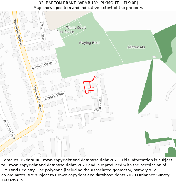33, BARTON BRAKE, WEMBURY, PLYMOUTH, PL9 0BJ: Location map and indicative extent of plot