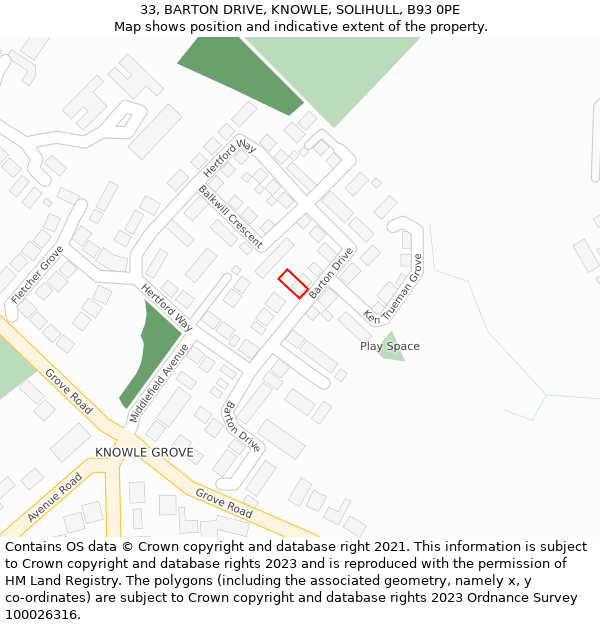 33, BARTON DRIVE, KNOWLE, SOLIHULL, B93 0PE: Location map and indicative extent of plot