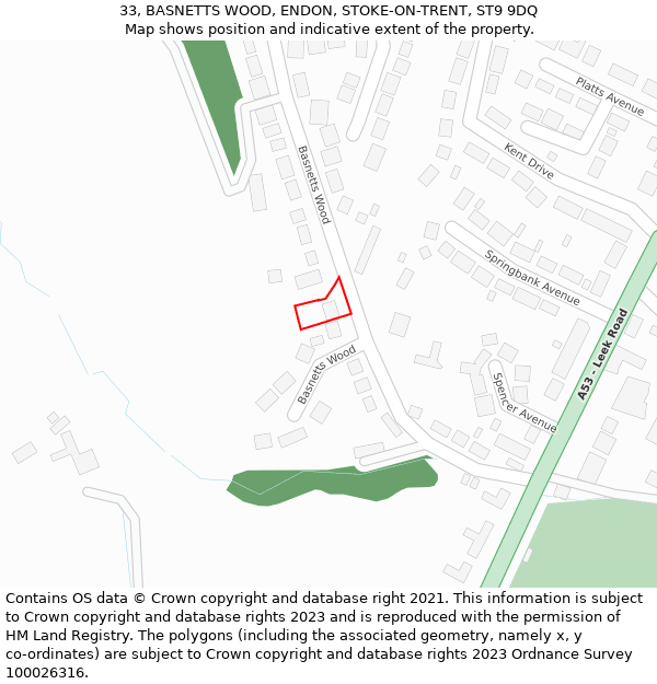 33, BASNETTS WOOD, ENDON, STOKE-ON-TRENT, ST9 9DQ: Location map and indicative extent of plot