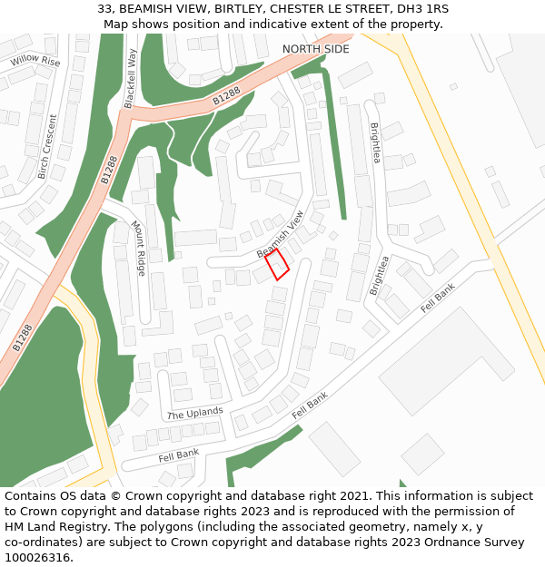 33, BEAMISH VIEW, BIRTLEY, CHESTER LE STREET, DH3 1RS: Location map and indicative extent of plot