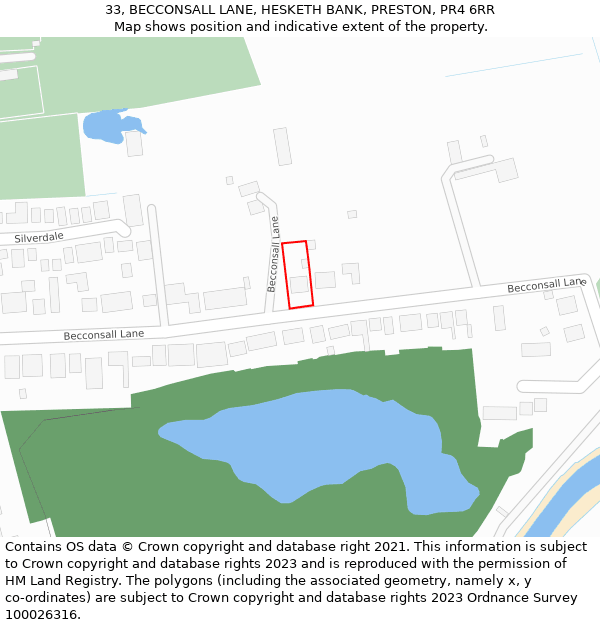 33, BECCONSALL LANE, HESKETH BANK, PRESTON, PR4 6RR: Location map and indicative extent of plot