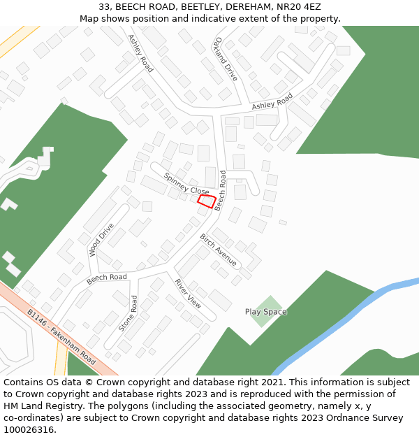 33, BEECH ROAD, BEETLEY, DEREHAM, NR20 4EZ: Location map and indicative extent of plot