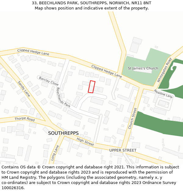 33, BEECHLANDS PARK, SOUTHREPPS, NORWICH, NR11 8NT: Location map and indicative extent of plot