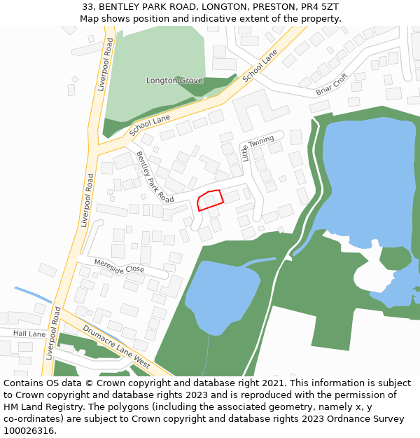 33, BENTLEY PARK ROAD, LONGTON, PRESTON, PR4 5ZT: Location map and indicative extent of plot