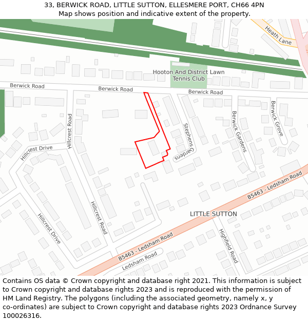 33, BERWICK ROAD, LITTLE SUTTON, ELLESMERE PORT, CH66 4PN: Location map and indicative extent of plot