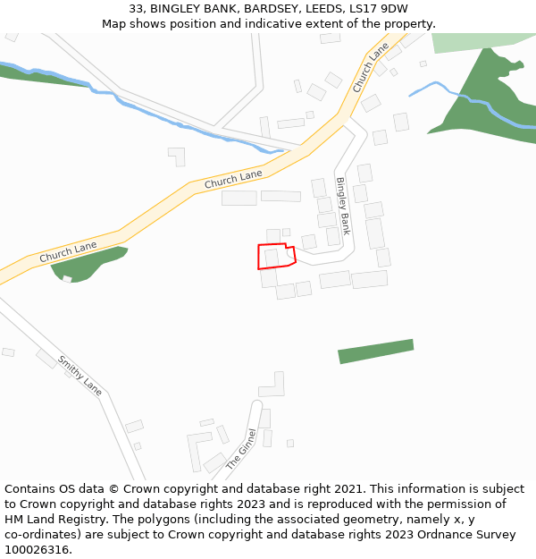 33, BINGLEY BANK, BARDSEY, LEEDS, LS17 9DW: Location map and indicative extent of plot