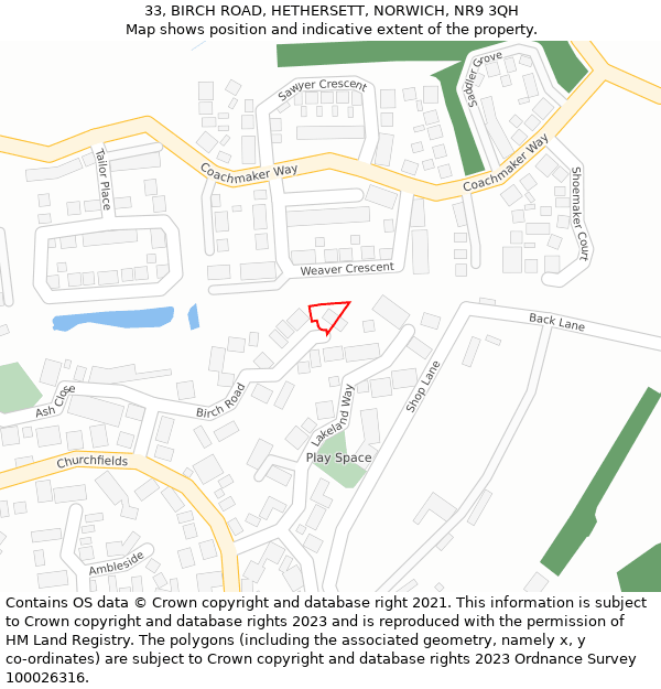 33, BIRCH ROAD, HETHERSETT, NORWICH, NR9 3QH: Location map and indicative extent of plot