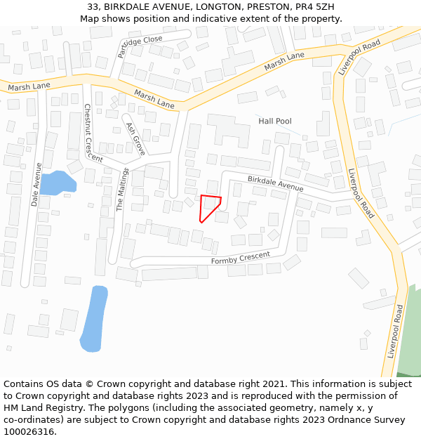 33, BIRKDALE AVENUE, LONGTON, PRESTON, PR4 5ZH: Location map and indicative extent of plot