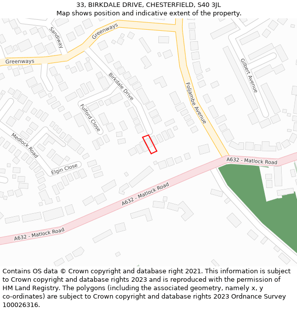 33, BIRKDALE DRIVE, CHESTERFIELD, S40 3JL: Location map and indicative extent of plot