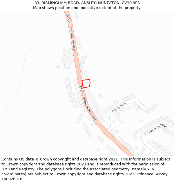 33, BIRMINGHAM ROAD, ANSLEY, NUNEATON, CV10 9PS: Location map and indicative extent of plot