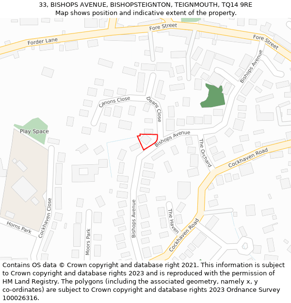 33, BISHOPS AVENUE, BISHOPSTEIGNTON, TEIGNMOUTH, TQ14 9RE: Location map and indicative extent of plot
