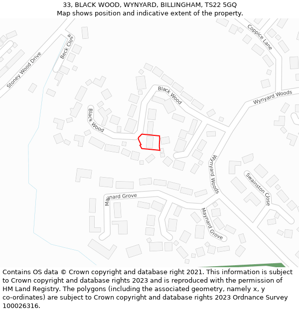 33, BLACK WOOD, WYNYARD, BILLINGHAM, TS22 5GQ: Location map and indicative extent of plot