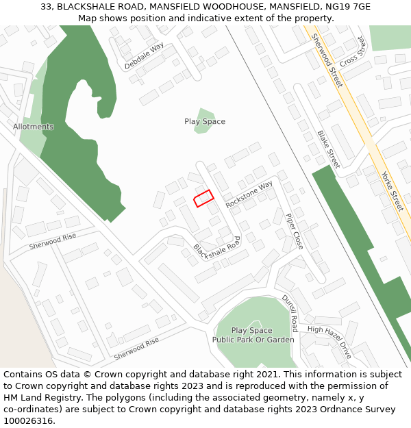 33, BLACKSHALE ROAD, MANSFIELD WOODHOUSE, MANSFIELD, NG19 7GE: Location map and indicative extent of plot