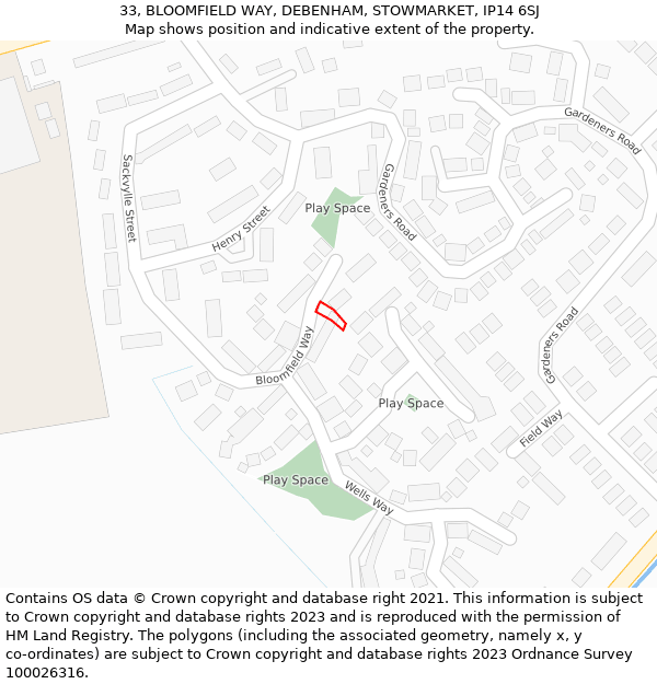 33, BLOOMFIELD WAY, DEBENHAM, STOWMARKET, IP14 6SJ: Location map and indicative extent of plot