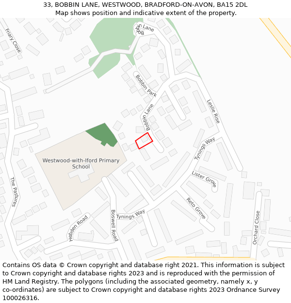 33, BOBBIN LANE, WESTWOOD, BRADFORD-ON-AVON, BA15 2DL: Location map and indicative extent of plot