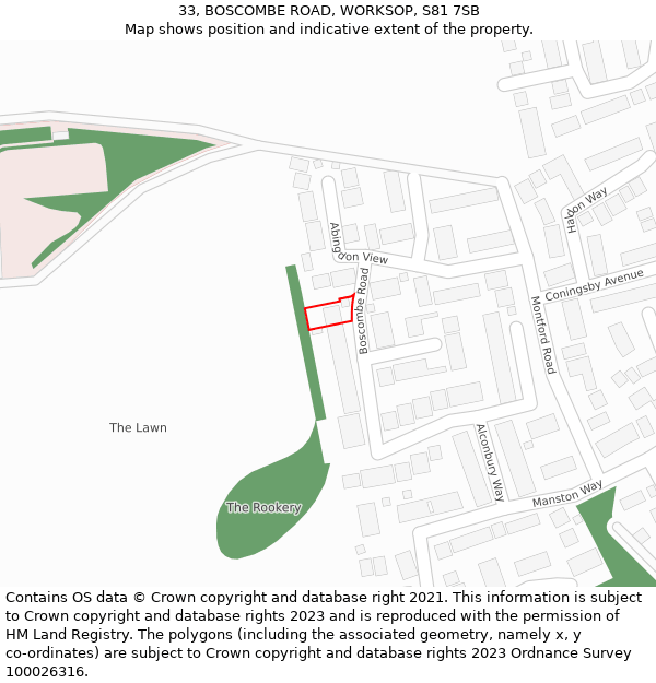 33, BOSCOMBE ROAD, WORKSOP, S81 7SB: Location map and indicative extent of plot