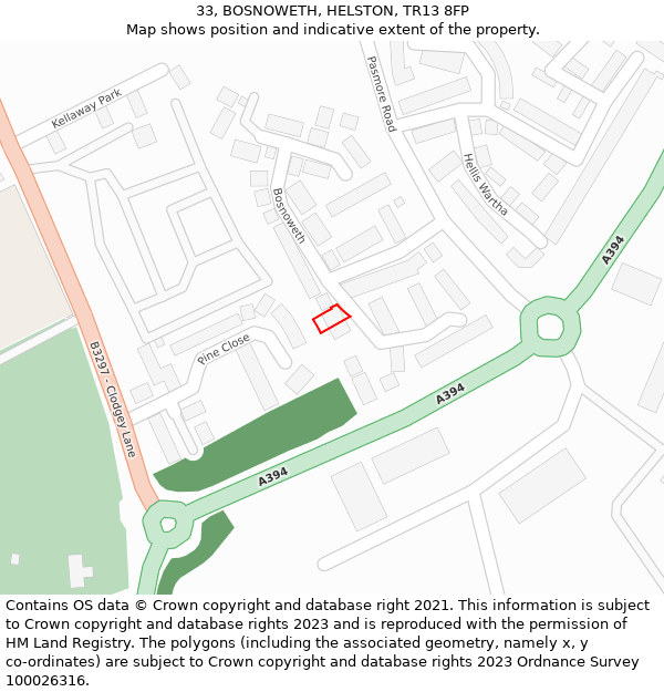 33, BOSNOWETH, HELSTON, TR13 8FP: Location map and indicative extent of plot