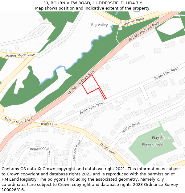 33, BOURN VIEW ROAD, HUDDERSFIELD, HD4 7JY: Location map and indicative extent of plot