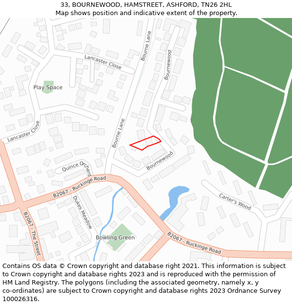 33, BOURNEWOOD, HAMSTREET, ASHFORD, TN26 2HL: Location map and indicative extent of plot