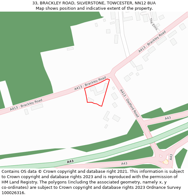 33, BRACKLEY ROAD, SILVERSTONE, TOWCESTER, NN12 8UA: Location map and indicative extent of plot