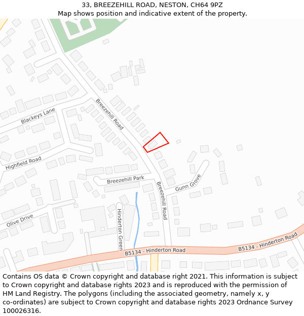 33, BREEZEHILL ROAD, NESTON, CH64 9PZ: Location map and indicative extent of plot