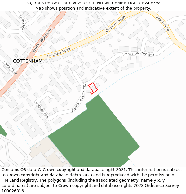 33, BRENDA GAUTREY WAY, COTTENHAM, CAMBRIDGE, CB24 8XW: Location map and indicative extent of plot