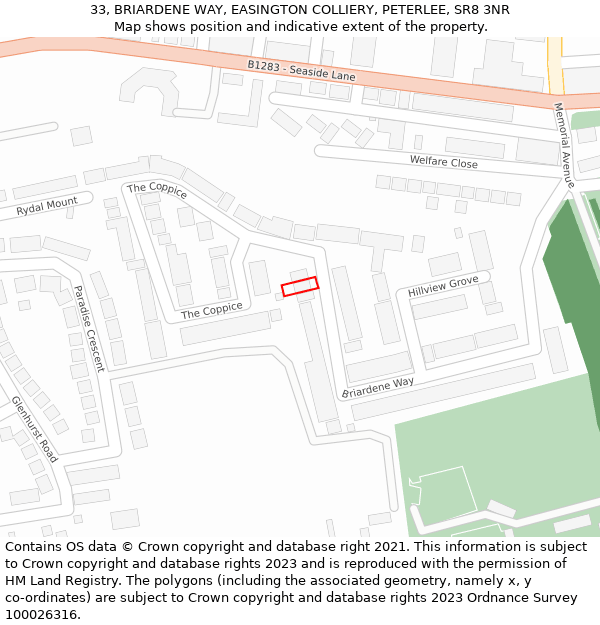 33, BRIARDENE WAY, EASINGTON COLLIERY, PETERLEE, SR8 3NR: Location map and indicative extent of plot
