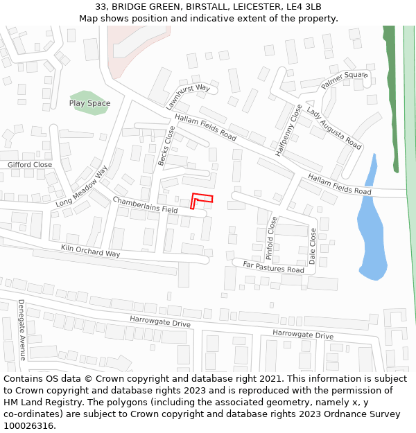 33, BRIDGE GREEN, BIRSTALL, LEICESTER, LE4 3LB: Location map and indicative extent of plot