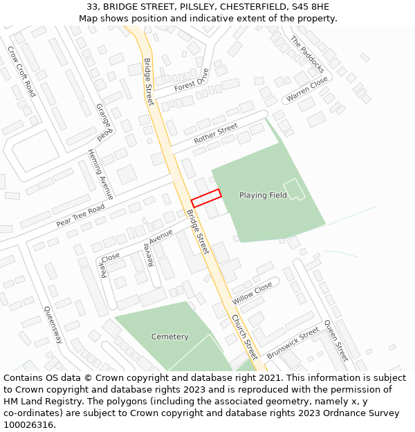 33, BRIDGE STREET, PILSLEY, CHESTERFIELD, S45 8HE: Location map and indicative extent of plot