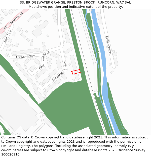 33, BRIDGEWATER GRANGE, PRESTON BROOK, RUNCORN, WA7 3AL: Location map and indicative extent of plot