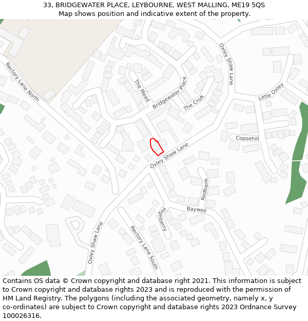 33, BRIDGEWATER PLACE, LEYBOURNE, WEST MALLING, ME19 5QS: Location map and indicative extent of plot
