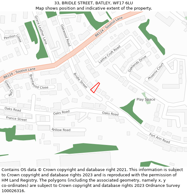 33, BRIDLE STREET, BATLEY, WF17 6LU: Location map and indicative extent of plot