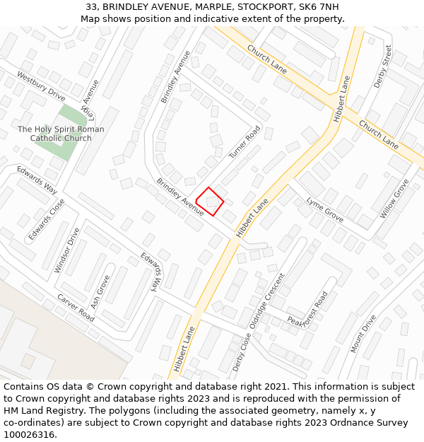 33, BRINDLEY AVENUE, MARPLE, STOCKPORT, SK6 7NH: Location map and indicative extent of plot