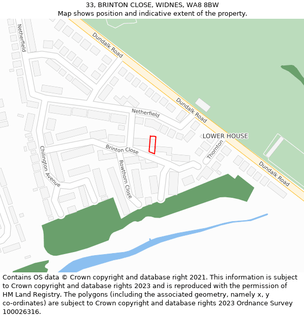 33, BRINTON CLOSE, WIDNES, WA8 8BW: Location map and indicative extent of plot