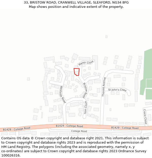 33, BRISTOW ROAD, CRANWELL VILLAGE, SLEAFORD, NG34 8FG: Location map and indicative extent of plot