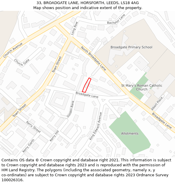 33, BROADGATE LANE, HORSFORTH, LEEDS, LS18 4AG: Location map and indicative extent of plot