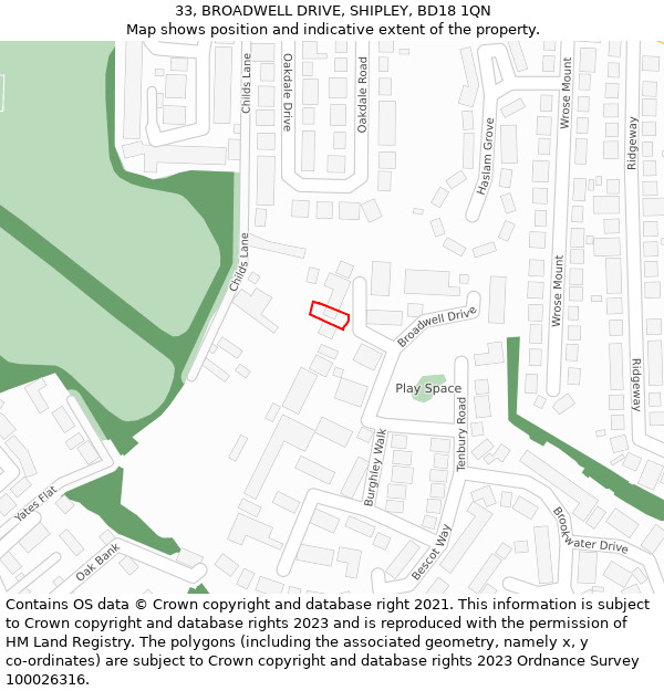 33, BROADWELL DRIVE, SHIPLEY, BD18 1QN: Location map and indicative extent of plot