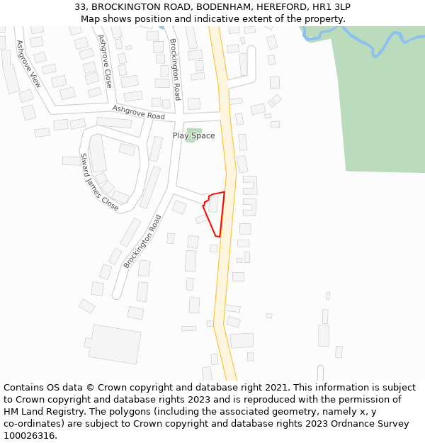 33, BROCKINGTON ROAD, BODENHAM, HEREFORD, HR1 3LP: Location map and indicative extent of plot