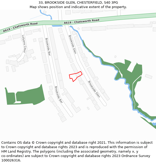 33, BROOKSIDE GLEN, CHESTERFIELD, S40 3PG: Location map and indicative extent of plot