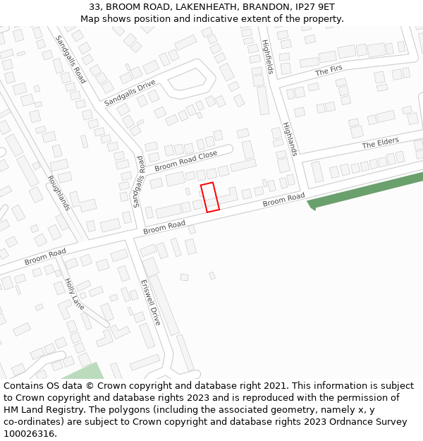 33, BROOM ROAD, LAKENHEATH, BRANDON, IP27 9ET: Location map and indicative extent of plot