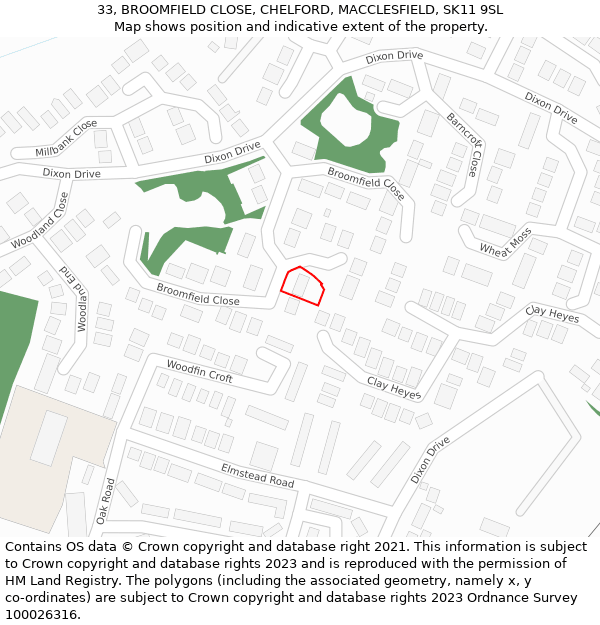 33, BROOMFIELD CLOSE, CHELFORD, MACCLESFIELD, SK11 9SL: Location map and indicative extent of plot