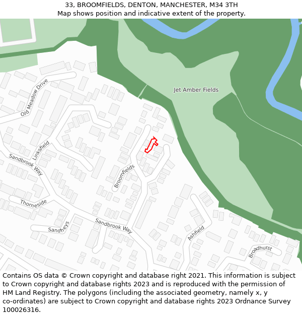 33, BROOMFIELDS, DENTON, MANCHESTER, M34 3TH: Location map and indicative extent of plot